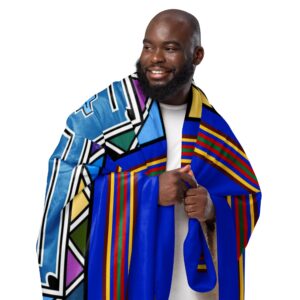 Ndebele Print Sherpa blanket | South African Design (Blue)