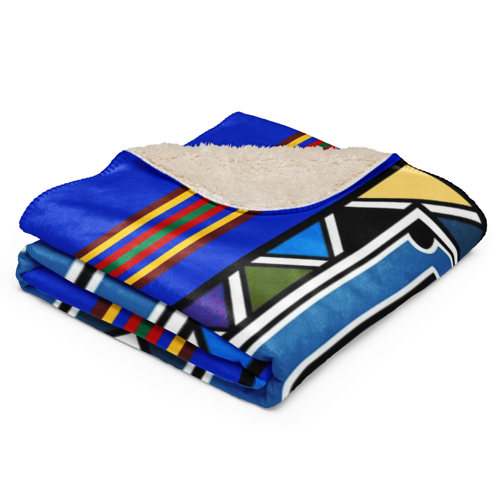 Ndebele Print Sherpa blanket | South African Design (Blue) - Image 4