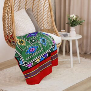 Ndebele Print Sherpa blanket | South African Design (Red)