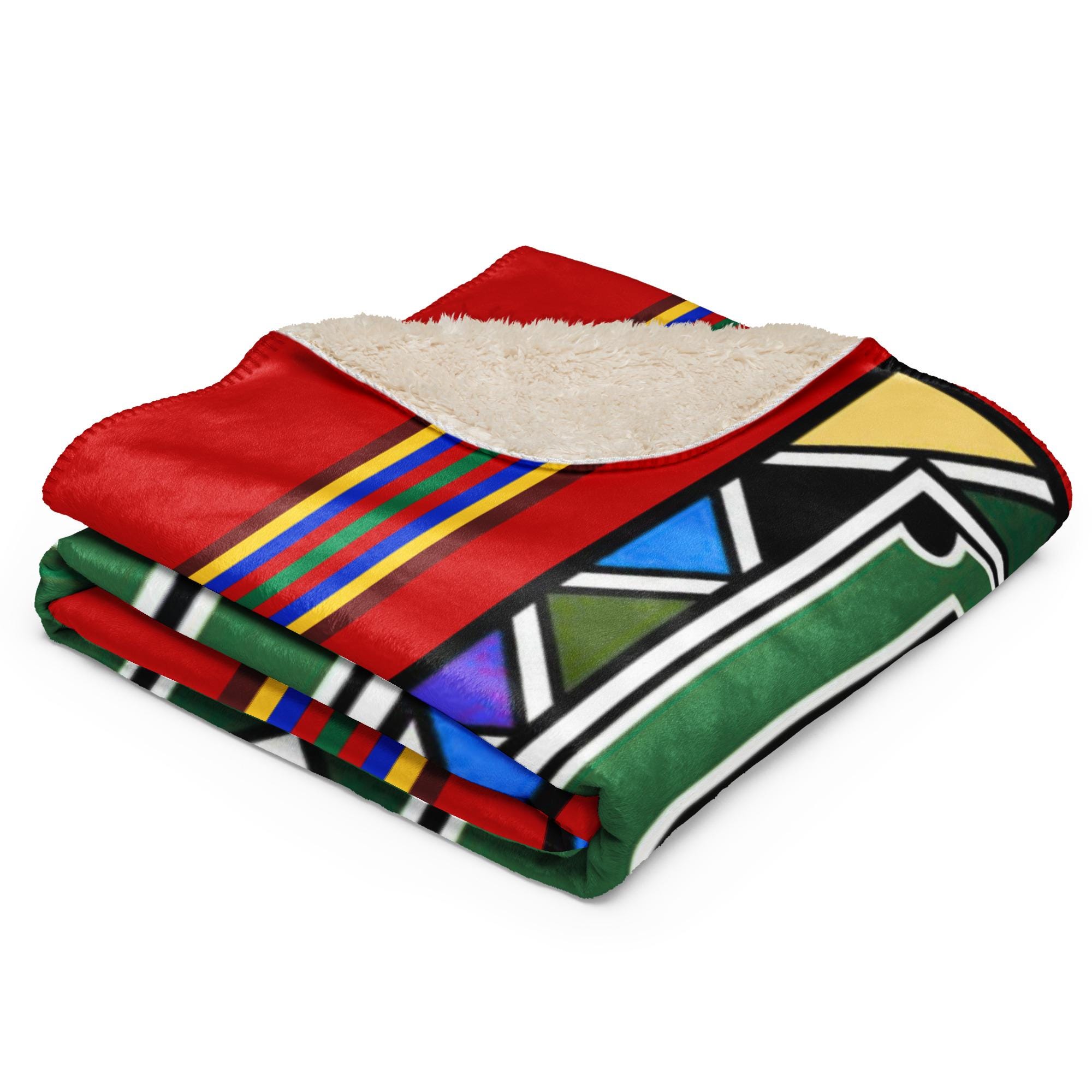 Ndebele Print Sherpa blanket | South African Design (Red) - Image 9
