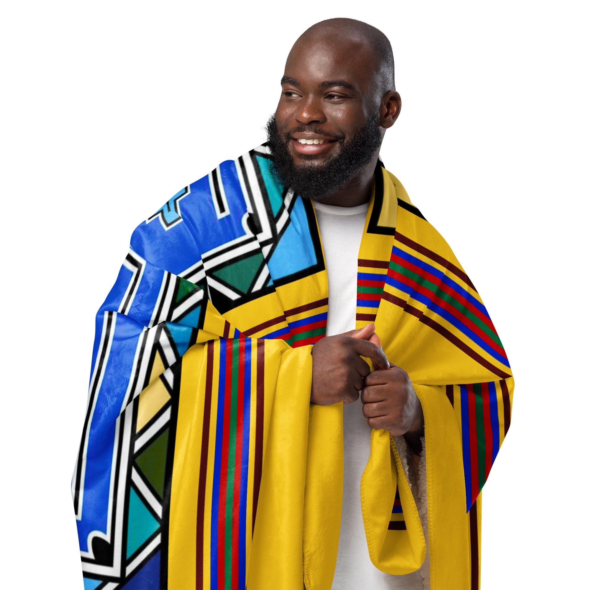 Ndebele Print Sherpa blanket | South African Design (Yellow) - Image 3
