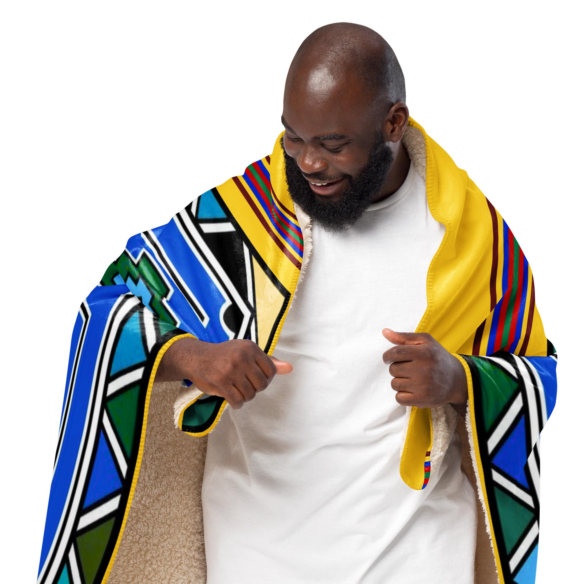 Ndebele Print Sherpa blanket | South African Design (Yellow) - Image 4