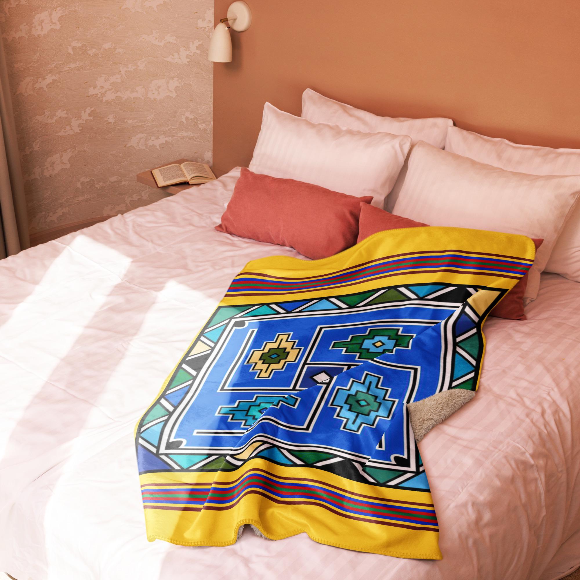 Ndebele Print Sherpa blanket | South African Design (Yellow) - Image 5