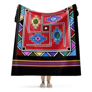 Ndebele Print Sherpa blanket | South African Design (Black)