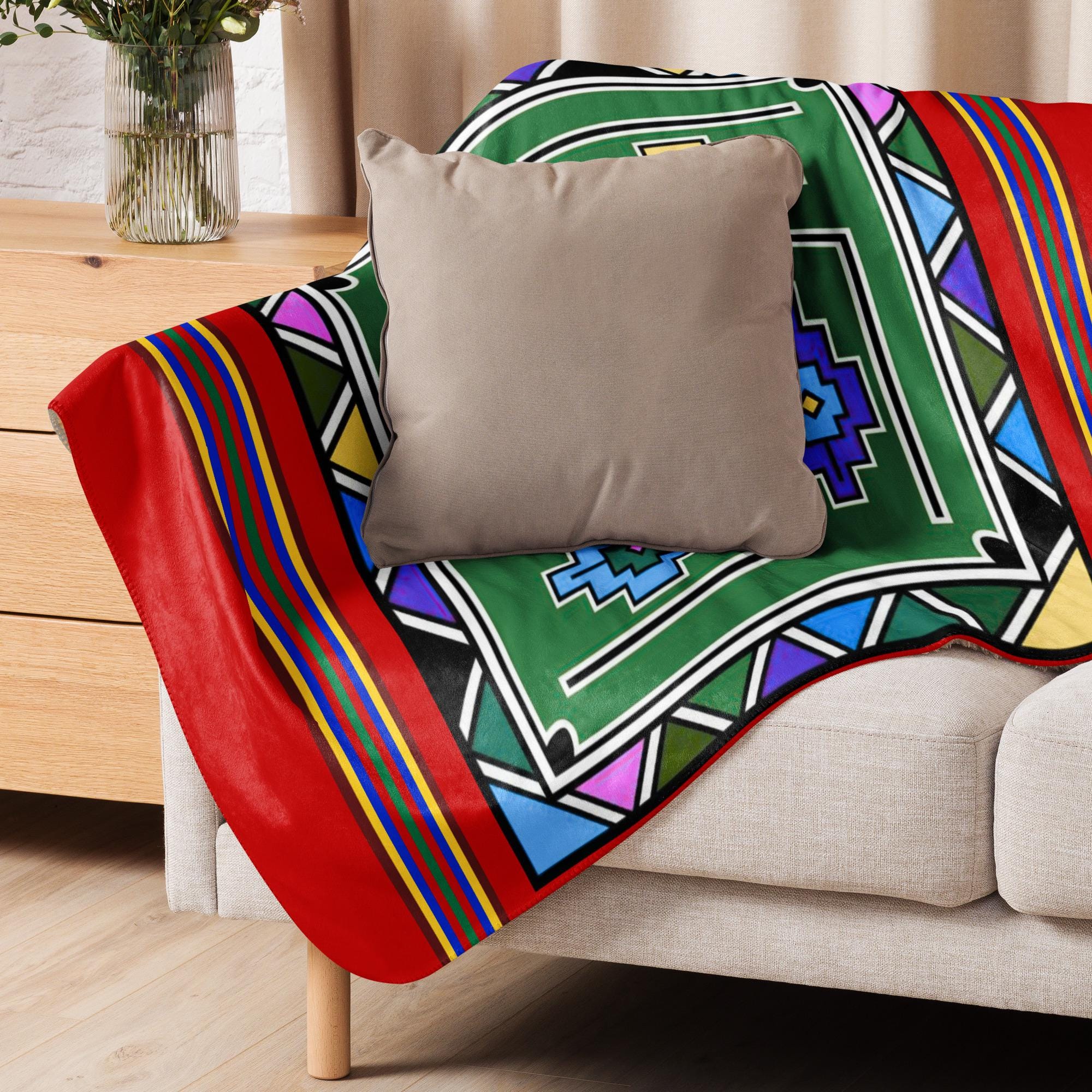 Ndebele Print Sherpa blanket | South African Design (Red) - Image 6