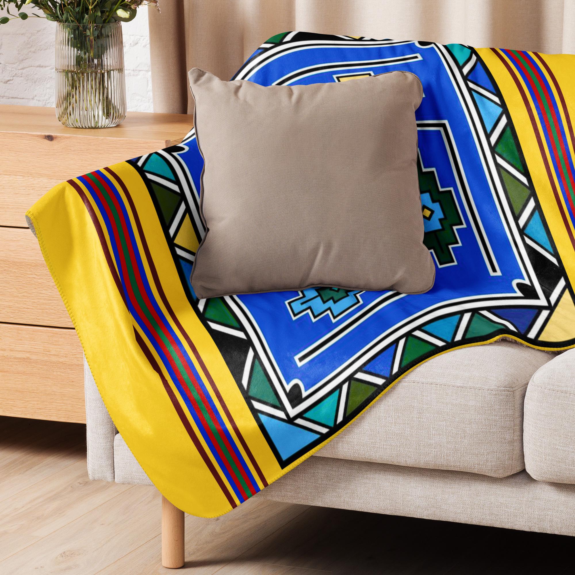 Ndebele Print Sherpa blanket | South African Design (Yellow) - Image 7