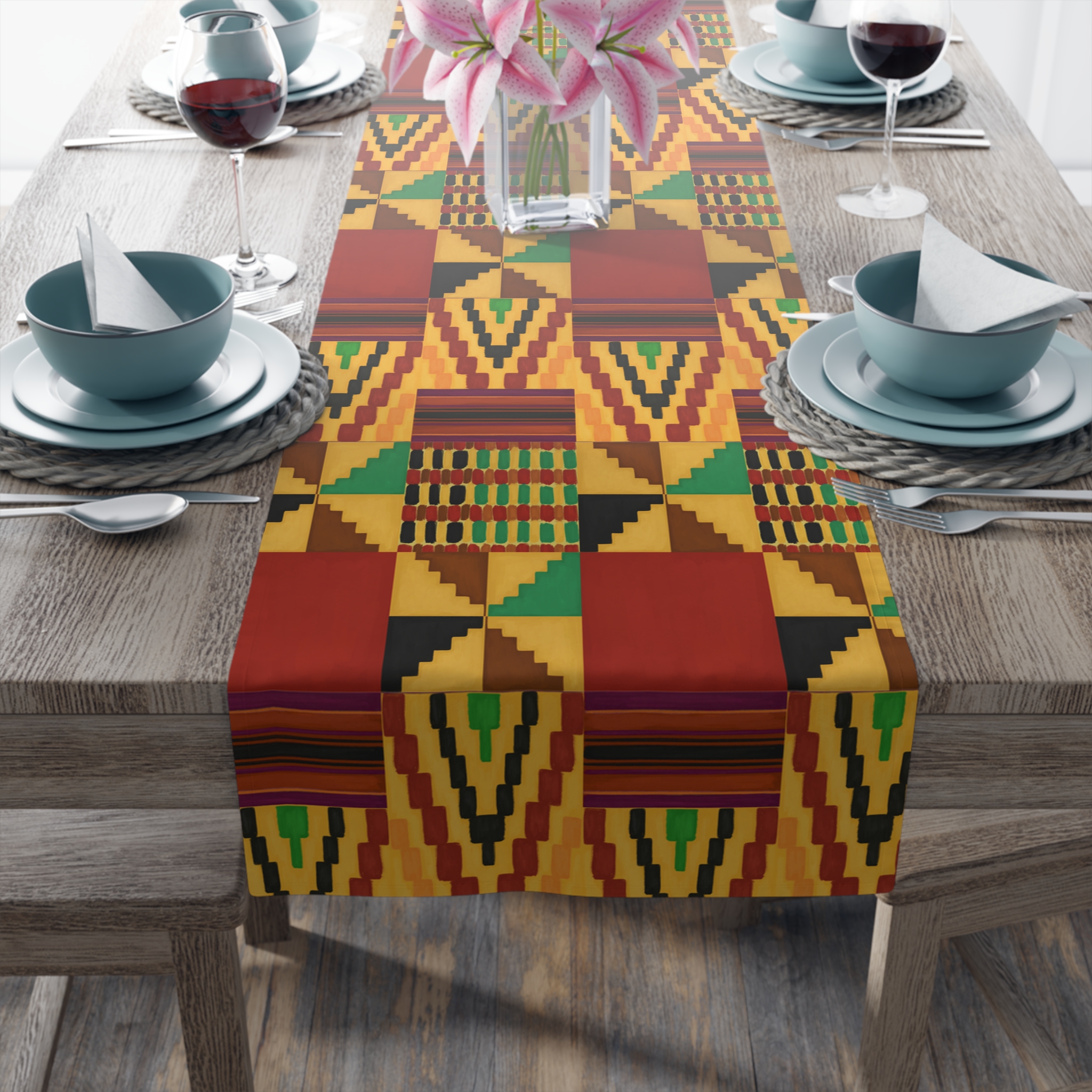 Kente-Inspired Geometric Table Runner — African Pattern Dining Decor - Image 2