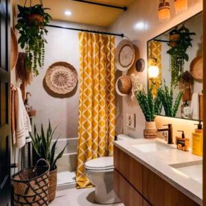Mudcloth / Geometric Lattice Pattern Shower Curtain | Orange Diamond Trellis